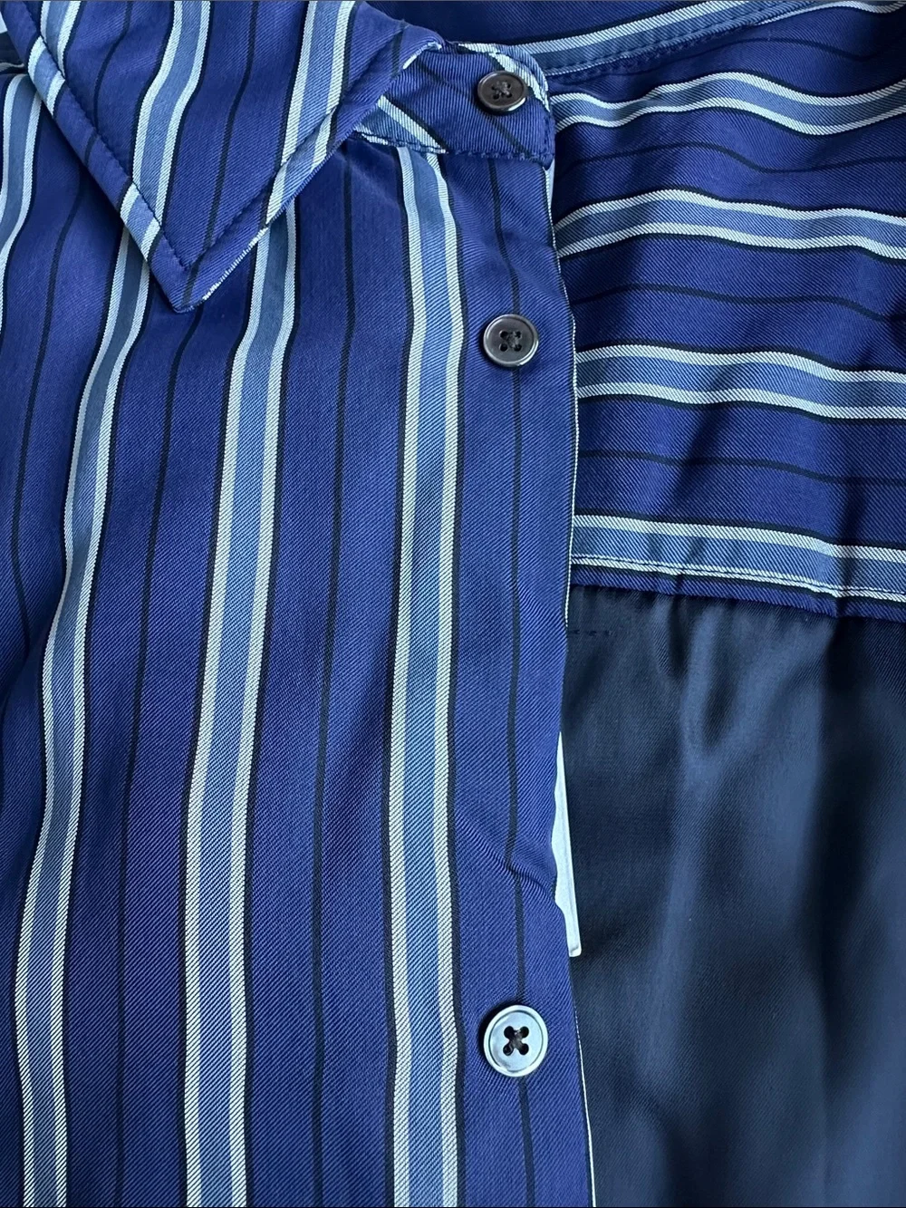 Zara Navy Blue Vertical Stripe Button-Down Oversize Jacket
